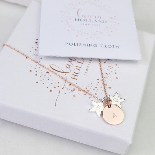 Midi Disc & Star Necklace - Rose Gold