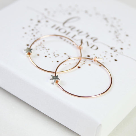 Star Hoop Earrings - Rose Gold