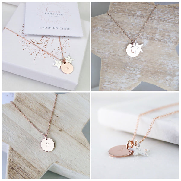Midi Disc & Star Necklace - Rose Gold