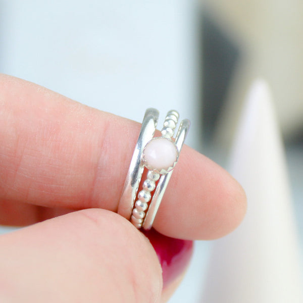 Pink Opal Stacking Ring Set