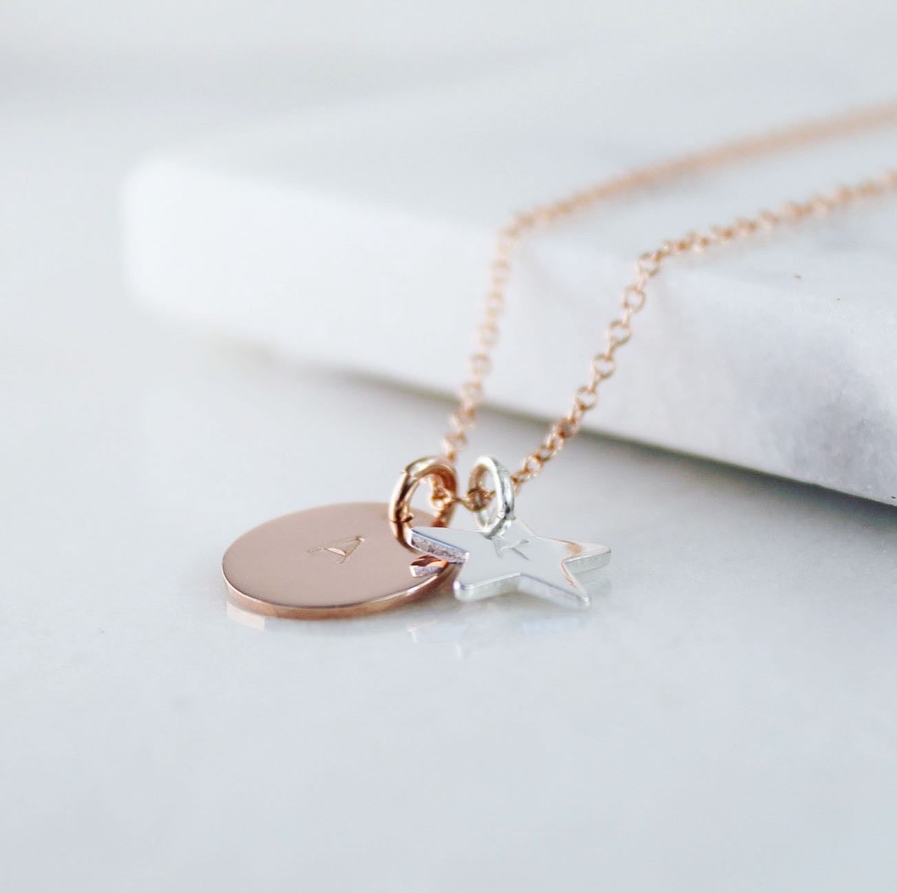 Midi Disc & Star Necklace - Rose Gold