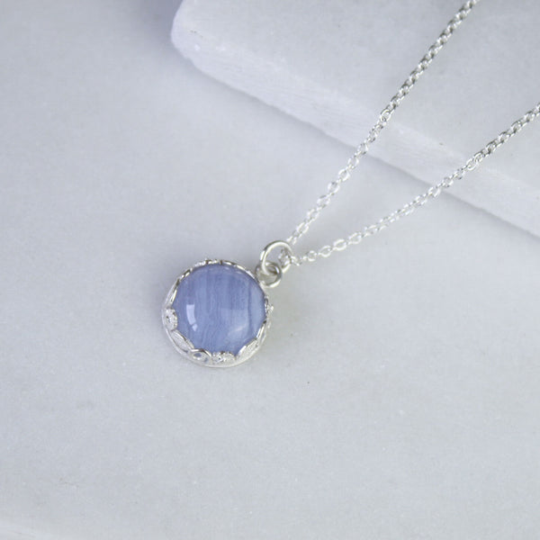 Floral Blue Lace Agate Gemstone Necklace