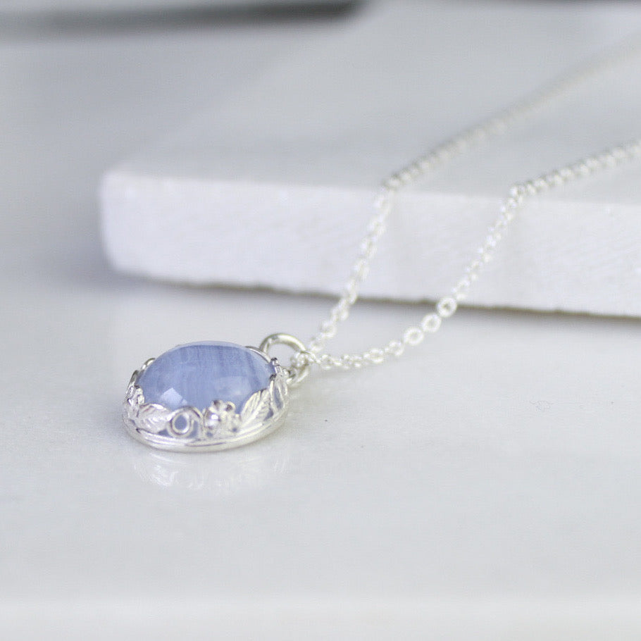 Floral Blue Lace Agate Gemstone Necklace