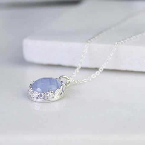 Floral Blue Lace Agate Gemstone Necklace