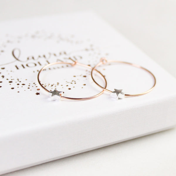 Star Hoop Earrings - Rose Gold
