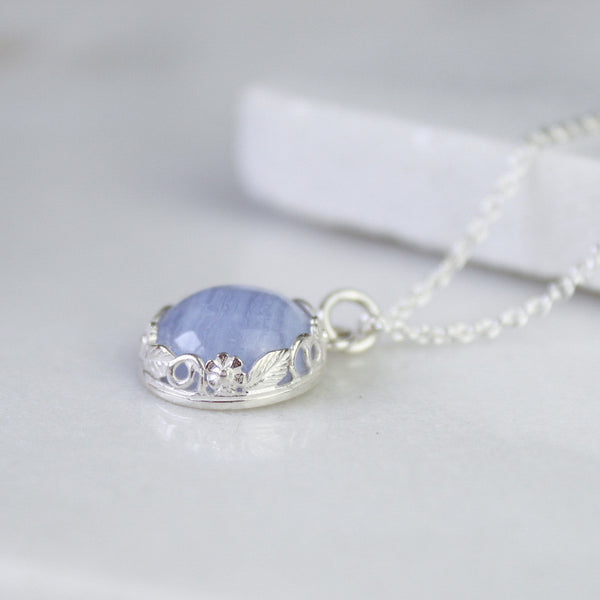 Floral Blue Lace Agate Gemstone Necklace