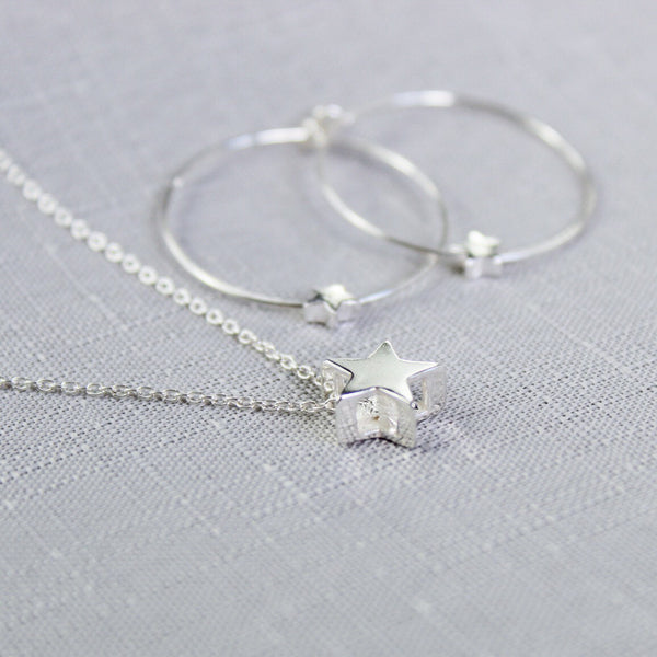 Star Hoop Earrings - Silver