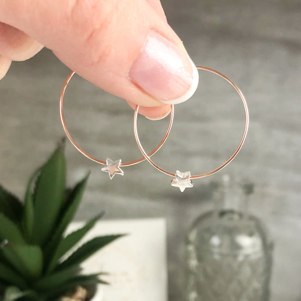 Star Hoop Earrings - Rose Gold