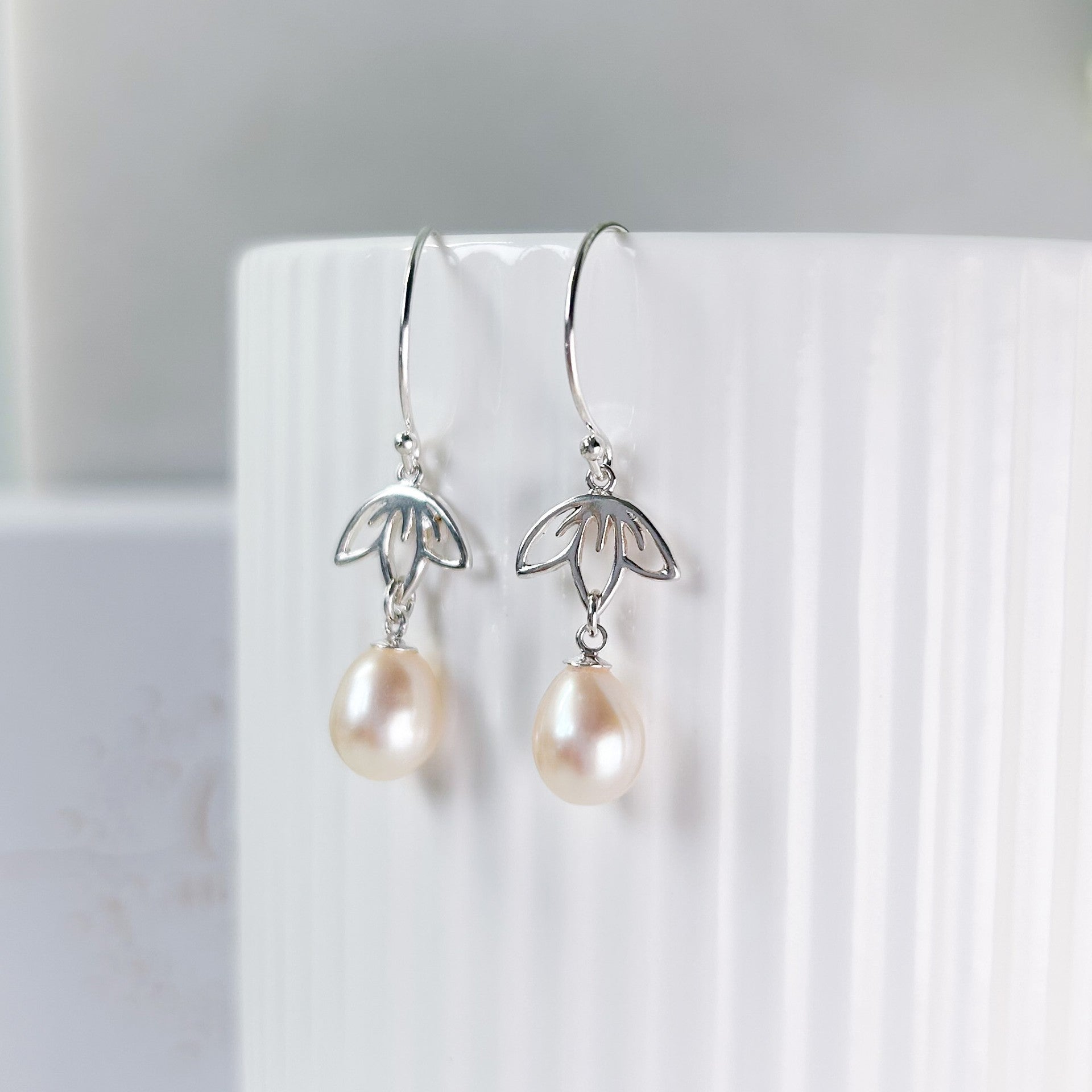 Lotus Flower & Pearl Earrings