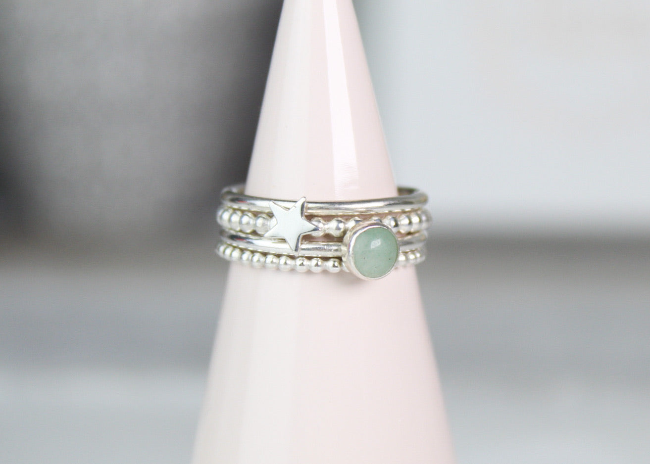 Star & Aventurine Stacking Ring Set