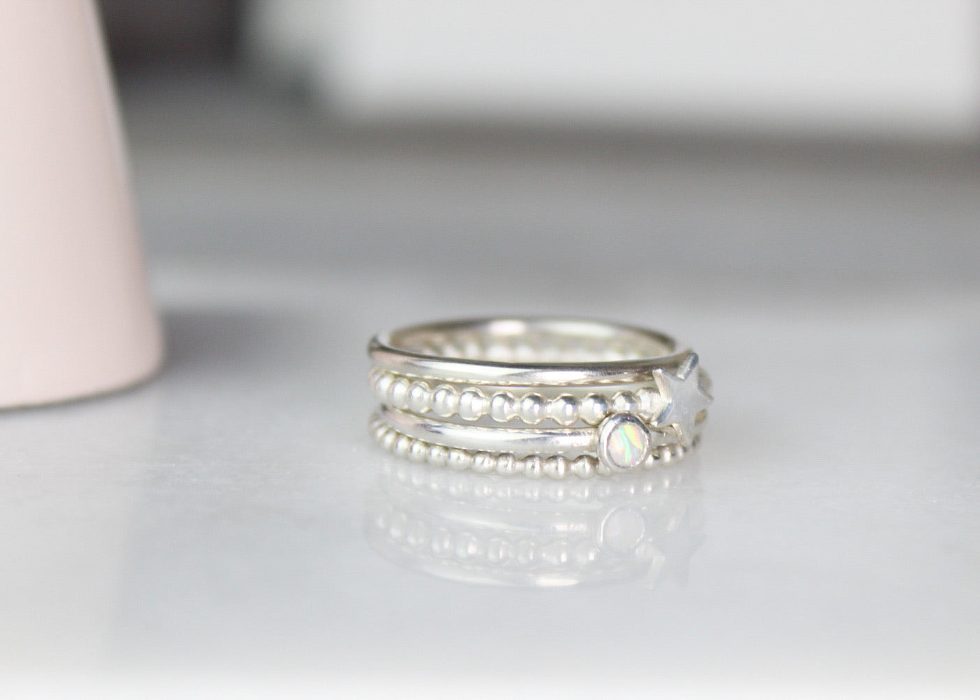 Star & Opal Stacking Ring Set