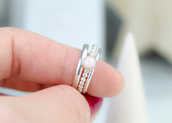 Pink Opal Stacking Ring Set