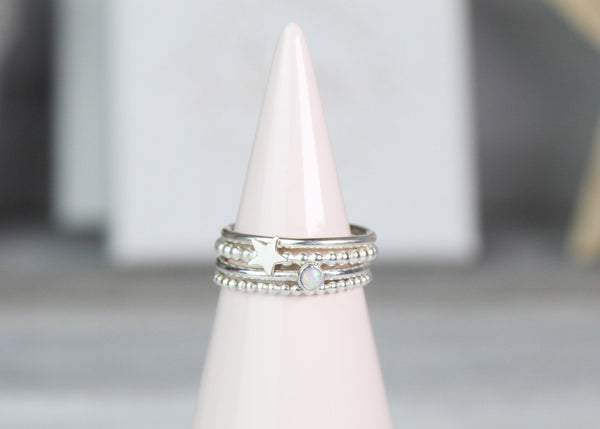 Star & Opal Stacking Ring Set