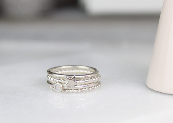 Star & Opal Stacking Ring Set