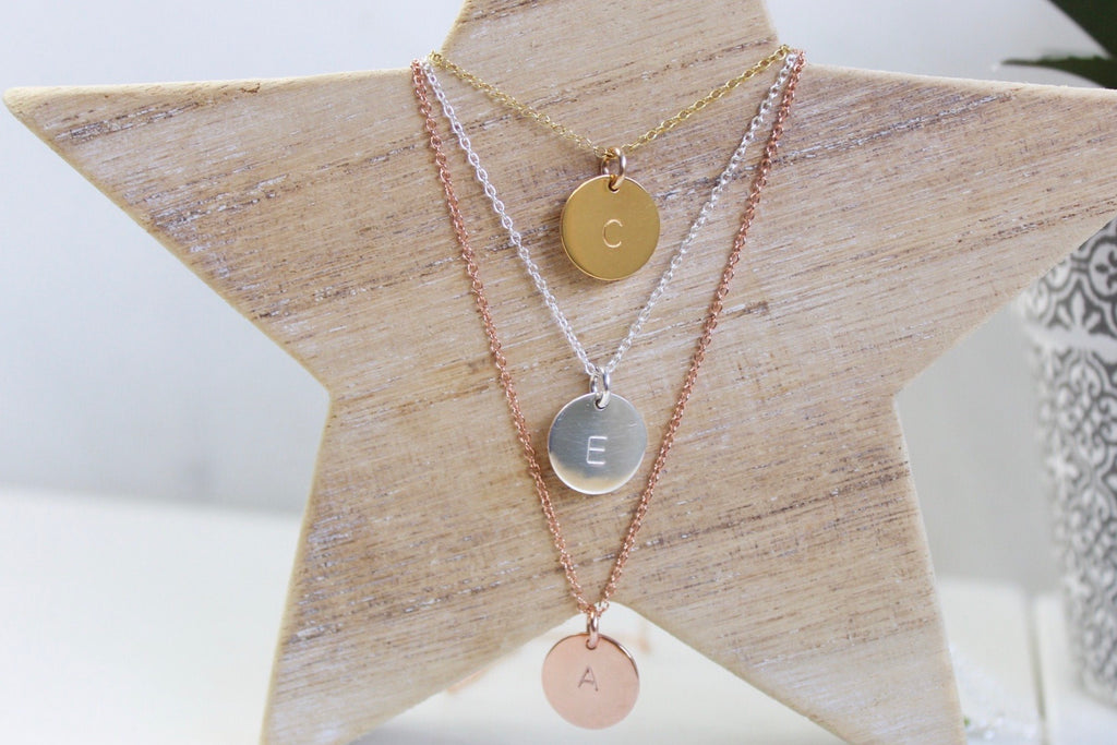 Solid Yellow Gold Initial Disc Necklace in Gift Box