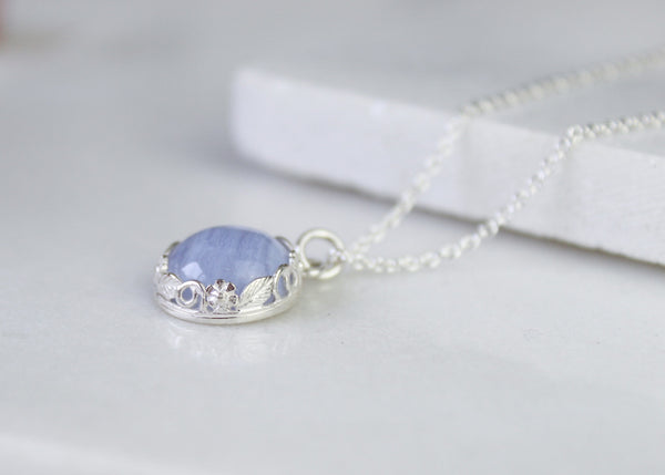 Floral Blue Lace Agate Gemstone Necklace