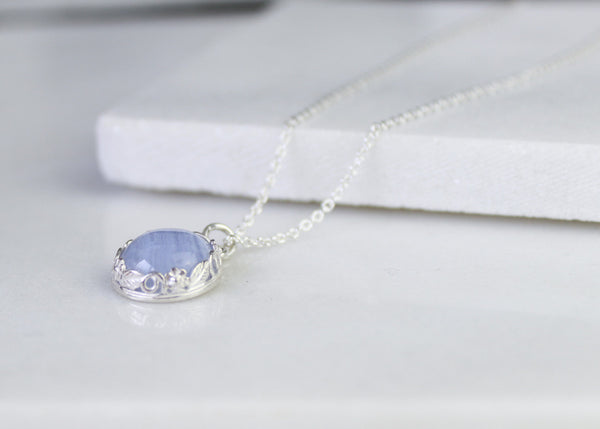 Floral Blue Lace Agate Gemstone Necklace